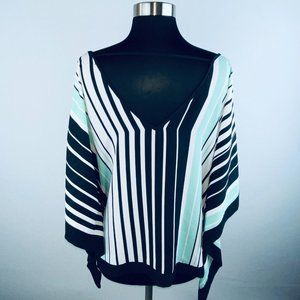 A Byer Womens Large L Kimono Boxy Sleeve Green Black White Top